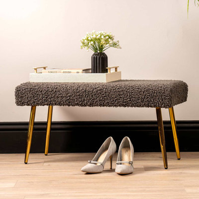 Upholstered Velvet Bench for Bedroom Furniture, Modern Bench with Iron Metal Base