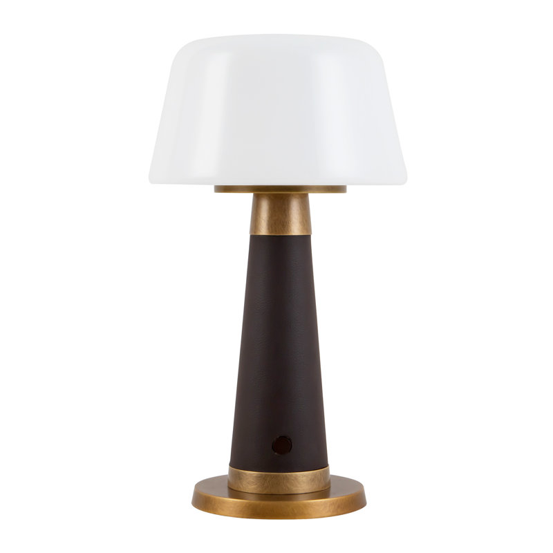 Clemence 11-in Red dimmable LED Table Lamp, Espresso Vegan Leather