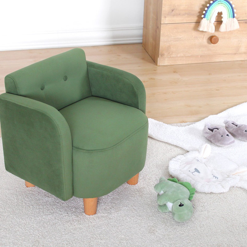 Kids' Wing Chair, Bohemian Style, Green | 100% Cotton Upholstery, 27.6 x 18.5 x 20.5 inches | 35 DNS Orthopedic Sponge, 2.8-inch Sponge Height, Sturdy Wooden Legs | Perfect for Playroom, Nursery, and Cozy Reading Nook