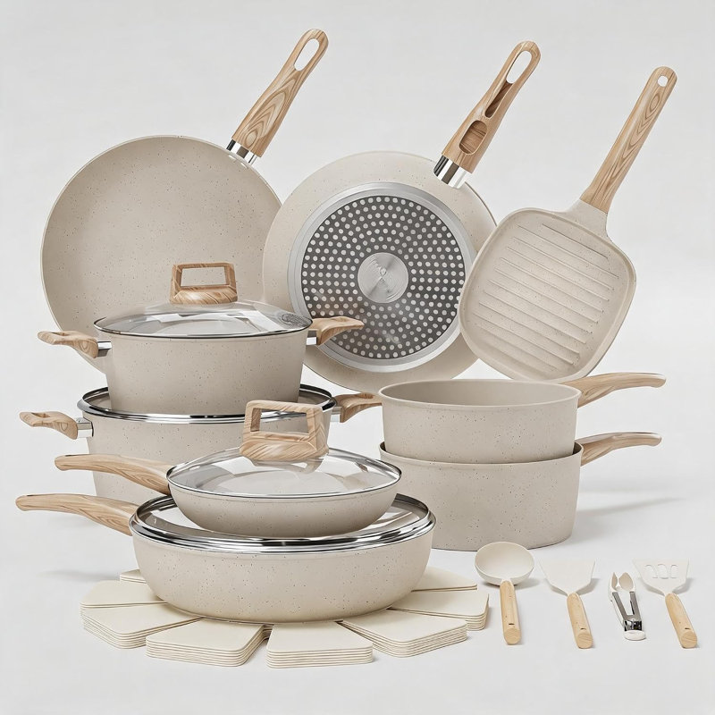 26-Piece Non-Stick Cookware Set, Beige