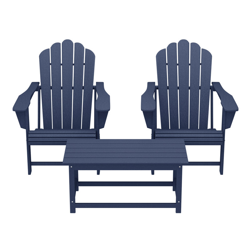 Outdoor Poly Adirondack Chair Set With Coffee Table, Navy