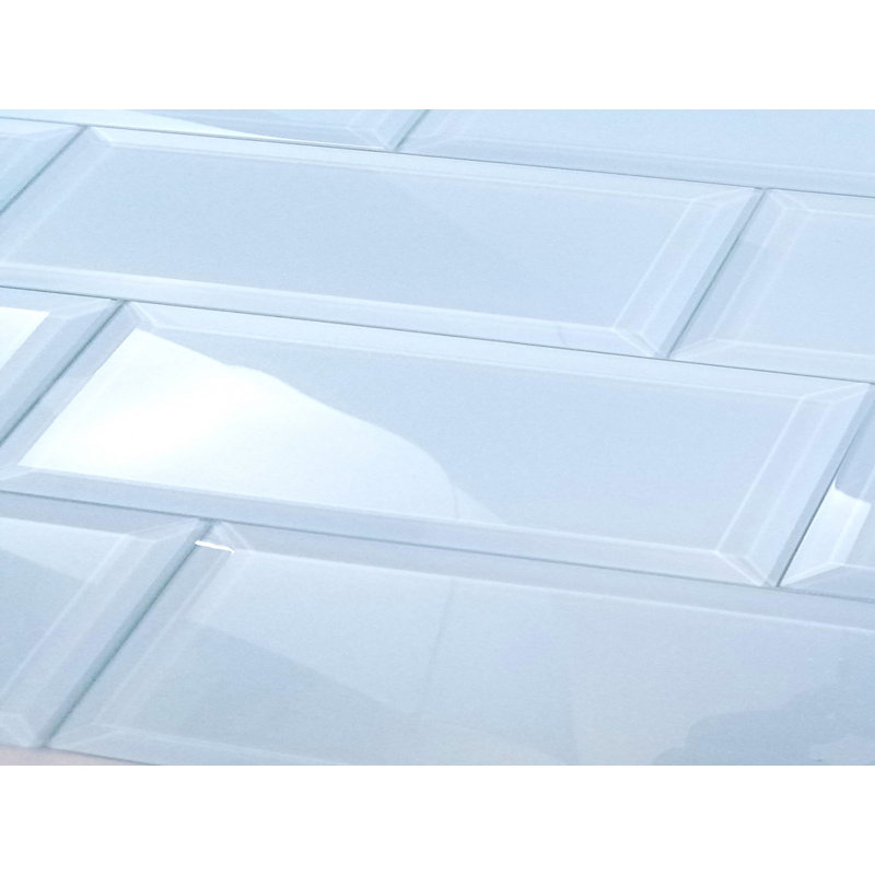 Carrelage mural de cuisine et de salle de bain en verre biseauté de qualité diamantée givré 3 po x 12 po Frosted Elegance