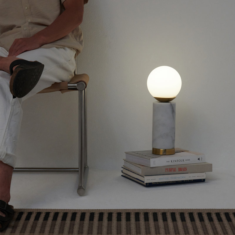 White Marble and Gold Touch Table Lamp with USB Port