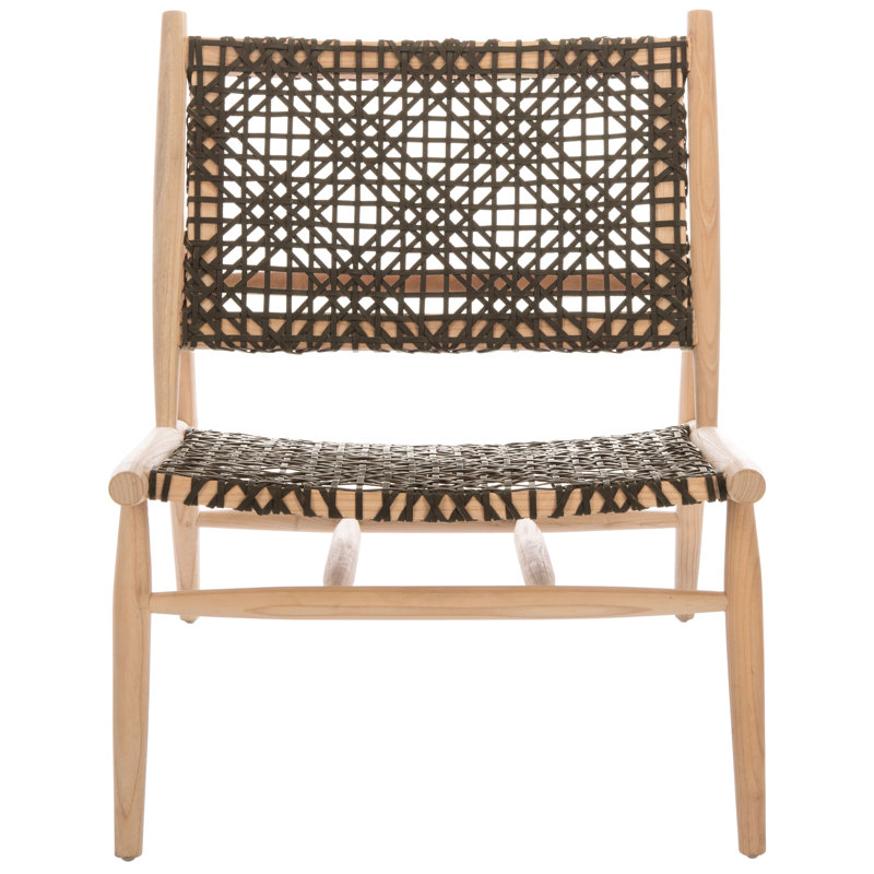 Kazbah Upholstered Side Chair, Brown Genuine Leather/Natural Legs