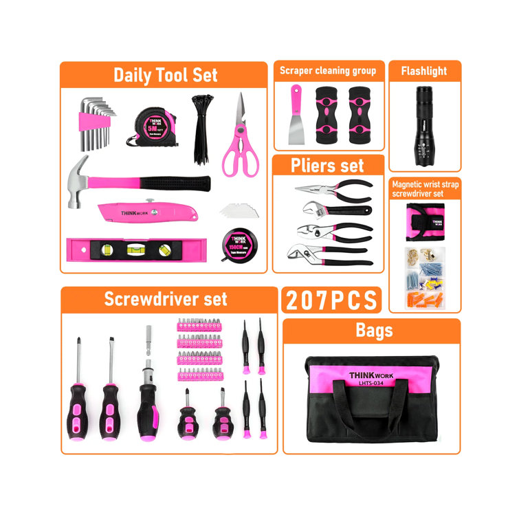 c&g outdoors 14 Pink Tool Set - 207 Piece Lady''s Portable Home