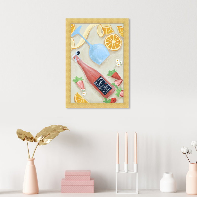 Sangria avec fruits - peinture sur toile, Papier avec cadre doré, H 38 po x l 26 po