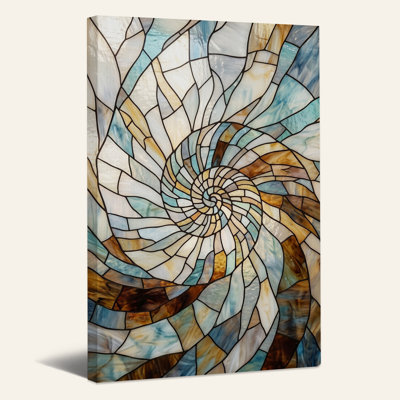 Tableau sur toile en vitrail à spirale bleue et brune