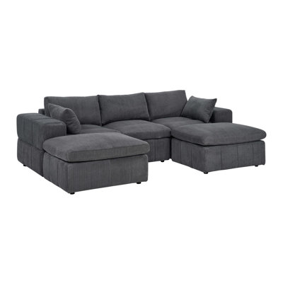 Large Arms Cordory Upholstered Modular Sectional With 2 Ottomans