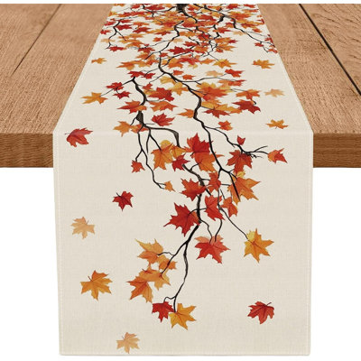 Fall Maple Leaf Table Runner – Autumn Seasonal Burlap Table Decoration for Thanksgiving, Dining Table & Home Décor