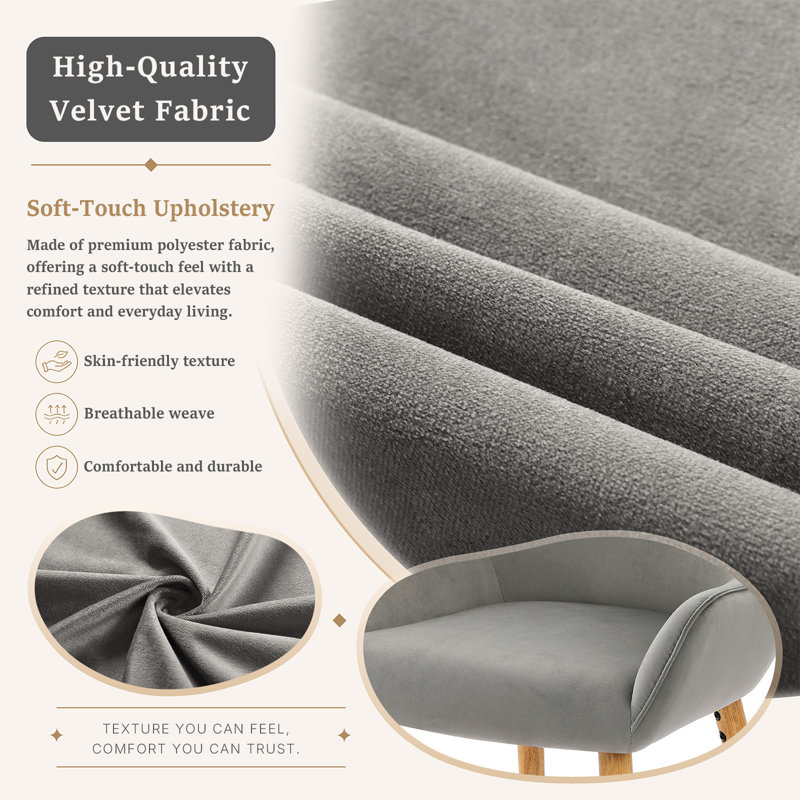 50cm H Upholstered Upholstered Back Armchair, Light Grey, Light Grey