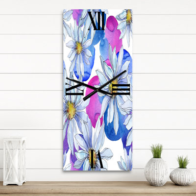Marguerite avec feuilles vertes I - Horloge murale traditionnelle
