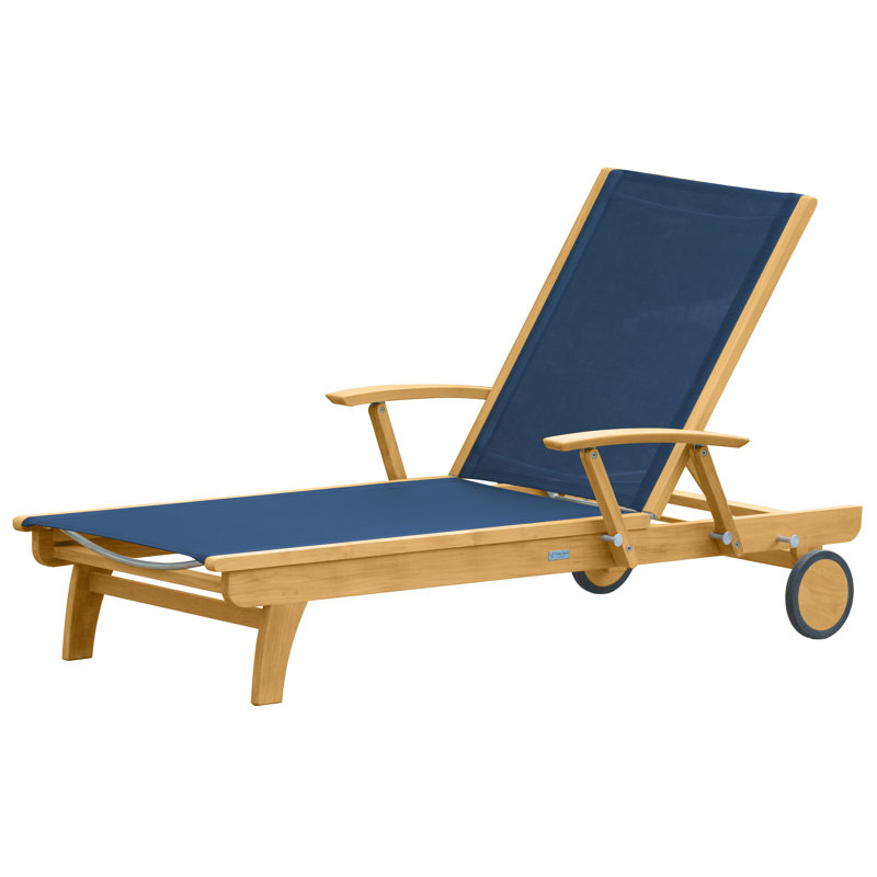 Riviera Teak Outdoor Sling Chaise Lounge, Navy