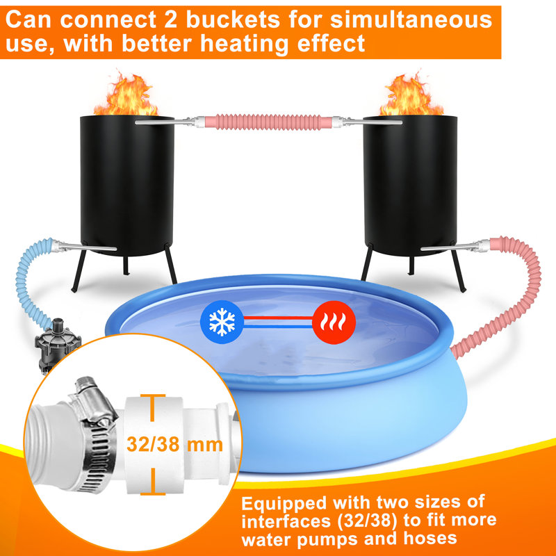 Firewood Pool Heater, Stainless Steel Fire Barrel Pool Heater, Wood Burning Heating Stove for Above Ground and Garden Pools, Equipped with Fireproof Mat