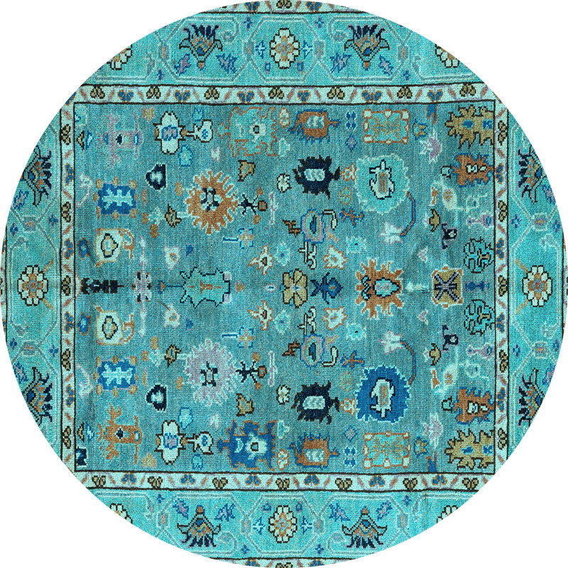 Tapis oriental en laine / polyester tissé à la machine oriental bleu clair / bleu / jaune 6 pi