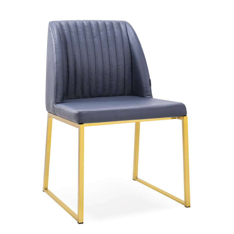Dejonae 18.5'' H Leatherette Upholstered Side Chair, Navy/Gold