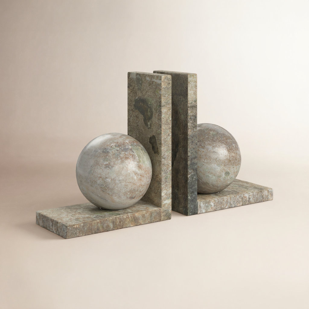 Orb Genuine Marble Decorative Bookends, Gray