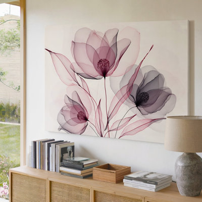 Canvas A Delicate Arrangement Of Ethereal Flowers Captivates With Three Translucent Wall Art Blooms The Largest A Gentle Pink With A Canvas Wall Art