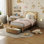 Lit plateforme simple pour enfant avec tête de lit ajustable et lumières DEL, conception tapissée d'ours, brun