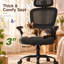 Chaise de bureau ergonomique avec support lombaire, dossier haut en maille, pivotante et à roulettes avec appui-tête, noire-1558410577