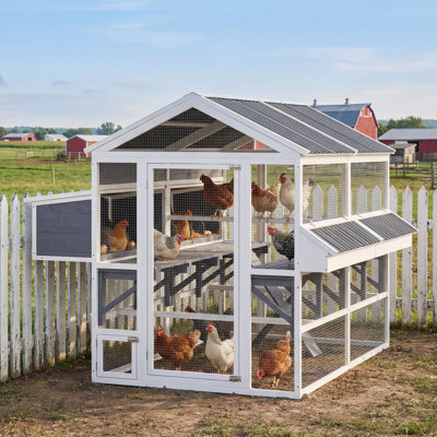 Poulailler en bois, grand poulailler extérieur avec 2 mangeoires, 2 nichoirs, 2 perchoirs, rampes, toit imperméable, cage à volaille pour 6 à 8 poulets, 95 po x 69 po x 59 po