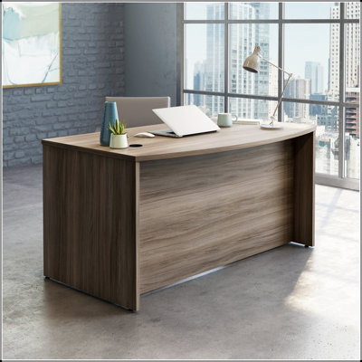 Spacious Bowfront Executive Desk with Durable Melamine Top and Cord Management, Perfect for Home and Office Use