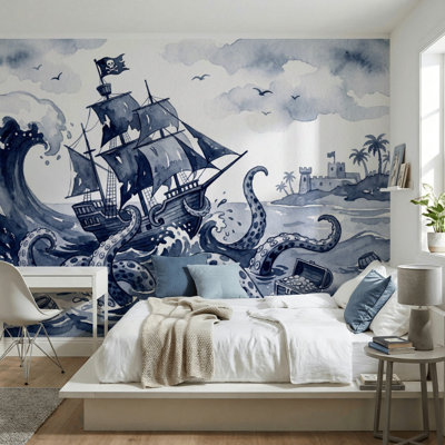 Papier peint nuage de ciel pirate Kraken