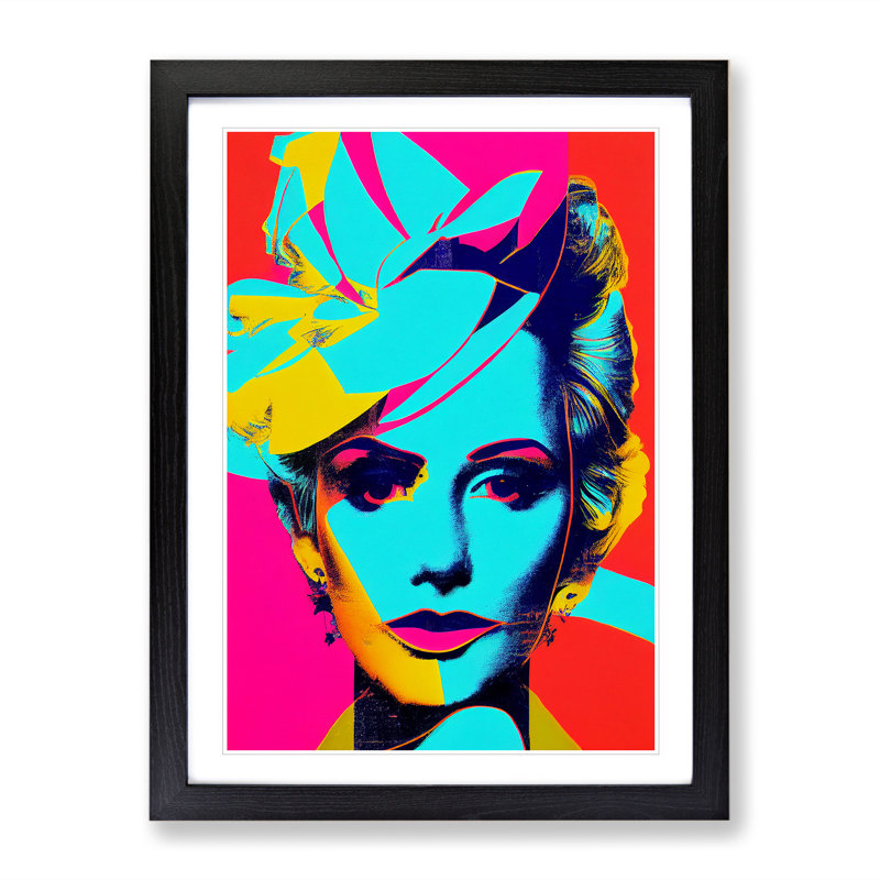 Neon Pop Art Woman - Single Picture Frame Print, 46cm H x 34cm W x 2cm D, Black Framed