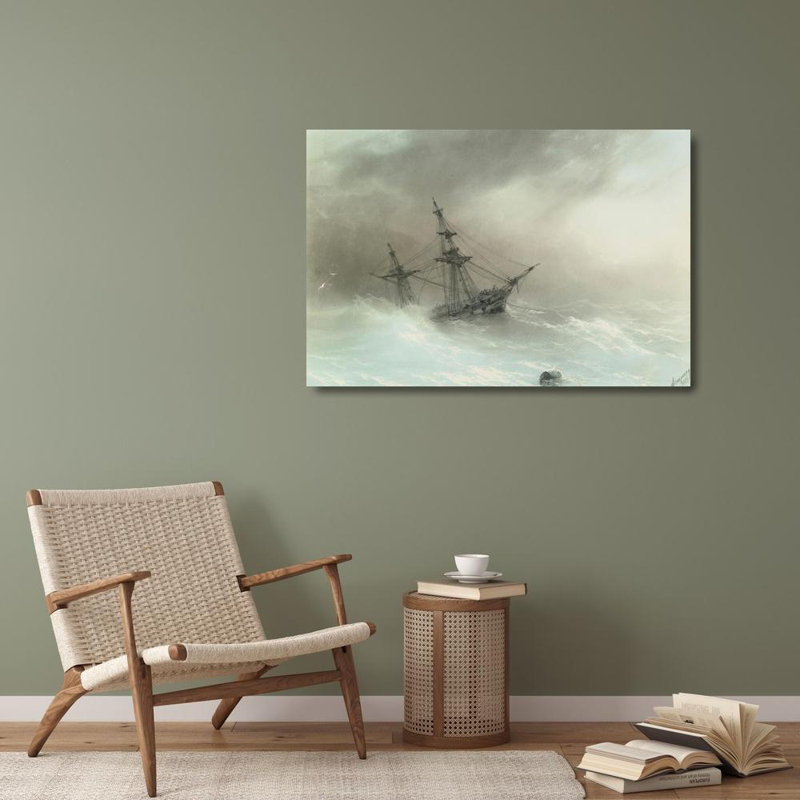 "Bateau dans une mer orageuse" par Ivan Konstantinovich Aivazovsky - Art sur toile tendue avec châssis, H 28 po x l 40 po