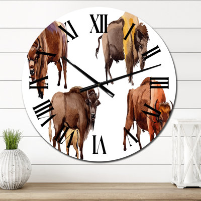 Exotic Wild Bisons - Patterned Wall Clock