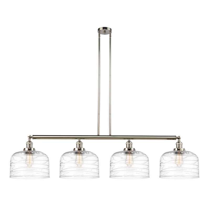 Luminaire suspendu linéaire à 4 lumières pour îlot de cuisine Amanita, H 13 po x l 54 po x P 12 po, Nickel poli, DEL
