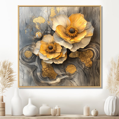 «Autumn Mums Flowers on Onyx Crystal River II», art mural grand maman