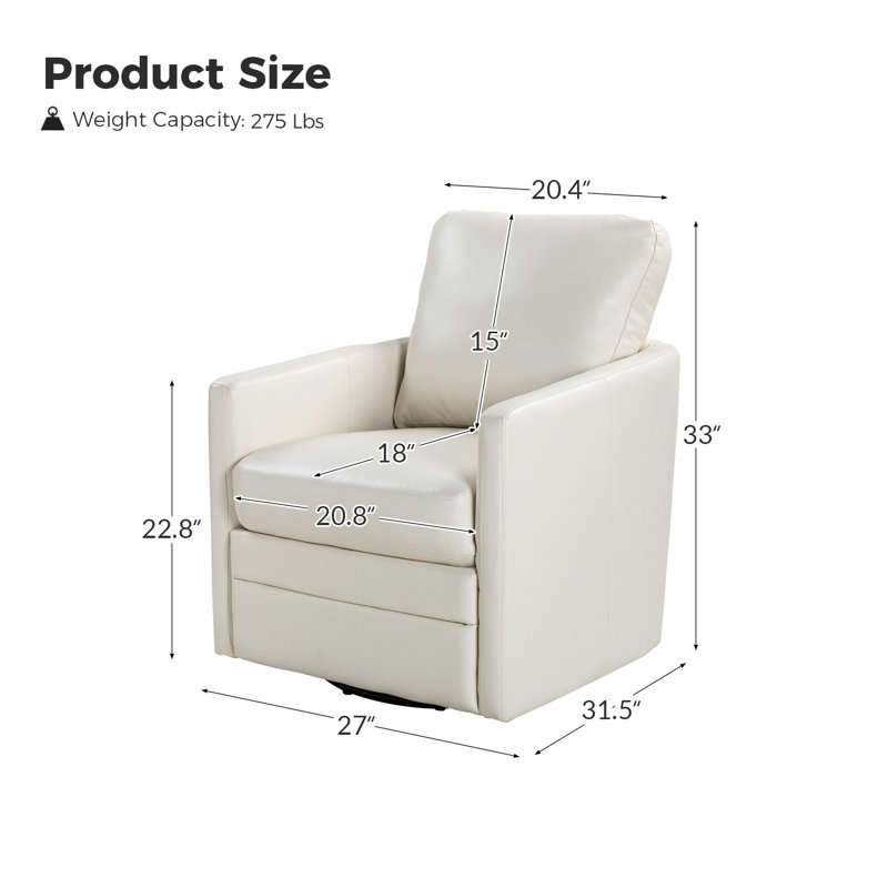 Alfonso 27" Wide Faux Leather Swivel Accent Chair with Removable Cushion, Ivory Faux Leather