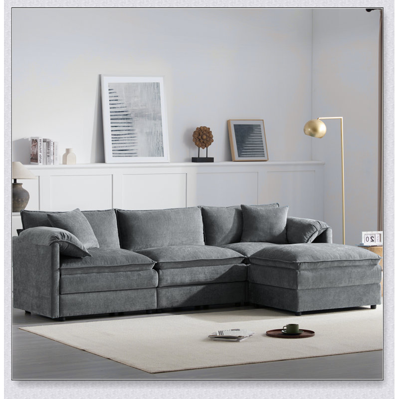 Luxueux canapé modulaire en chenille avec plusieurs conforts pour le salon, parfait pour se détendre et recevoir., Gris foncé