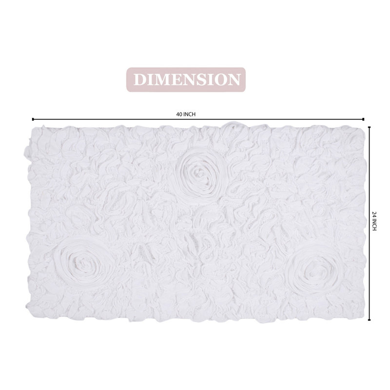 Schoenberger Floral Design Cotton Bath Rug, 40" L x 24" W, White