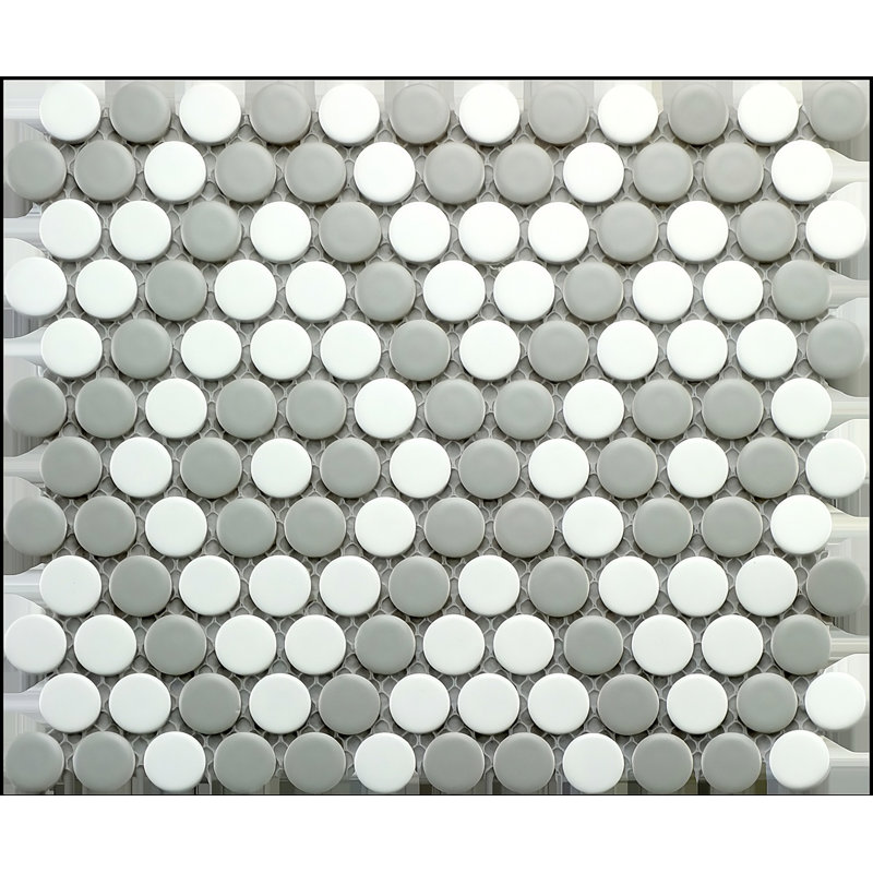 Matte Gray & White Penny Round Mosaic 9x10 Porcelain Tile for Kitchen Backsplash & Bathroom Wall (Set of 20), Gray/White