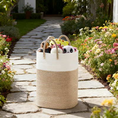 Large Cotton Rope Laundry Basket With Handwoven Design, Breathable And Collapsible Storage Hamper For Clothes, Toys, And Blankets