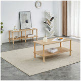 Modern 2-Tier TV Stand for Living Room Furniture,Rectangular Centre Table with Open Storage Shelf,Rounded Rubberwood legs,Stable and Durable,Easy Assembly