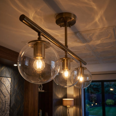 3 Lights Metal Body Globe Semi Flush Mount With Glass Cap