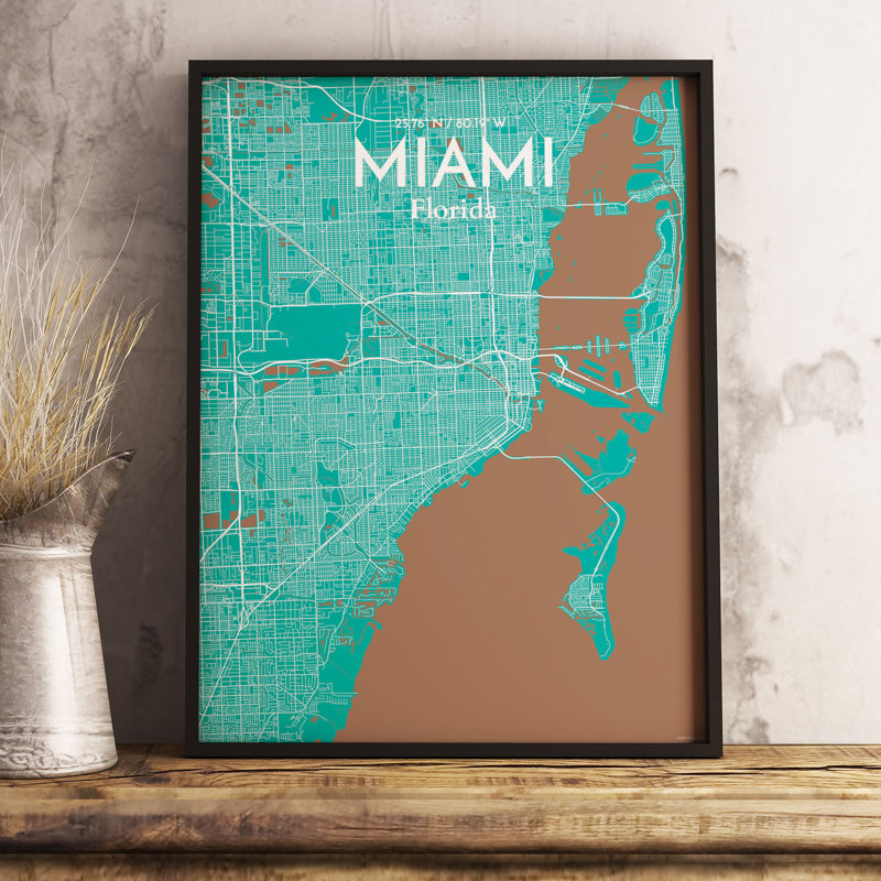 Miami City Map - No Frame Print, 43.2 cm H x 27.9 cm x 0.13 cm D
