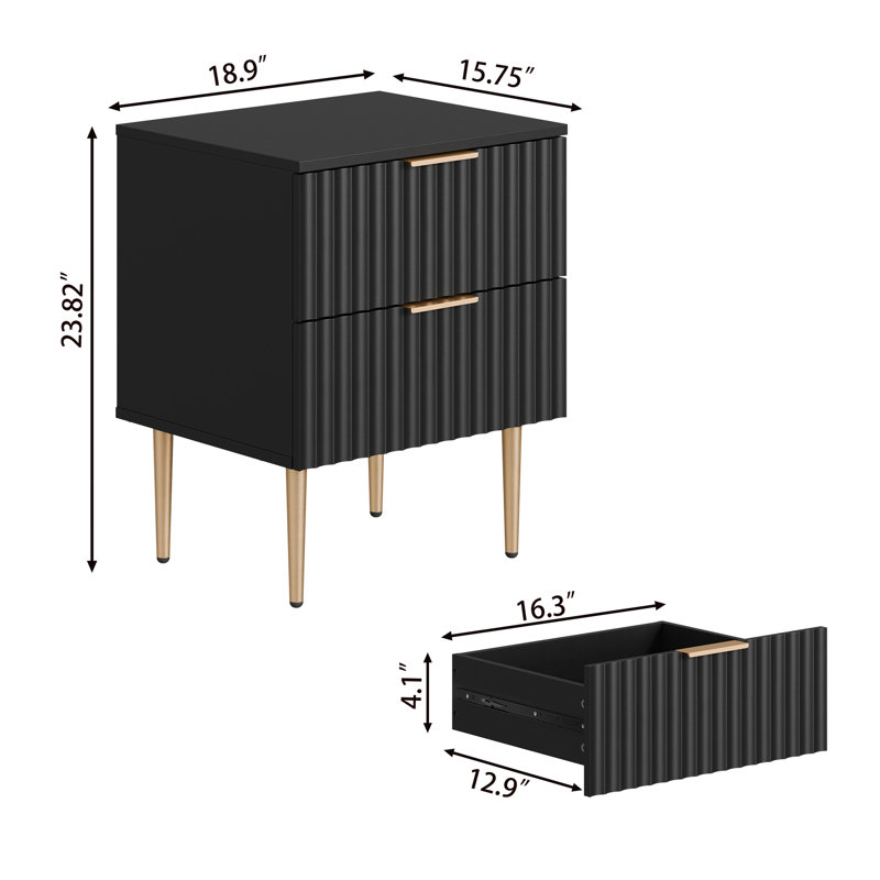 White and Gold Fluted 2-Drawer Nightstand Set