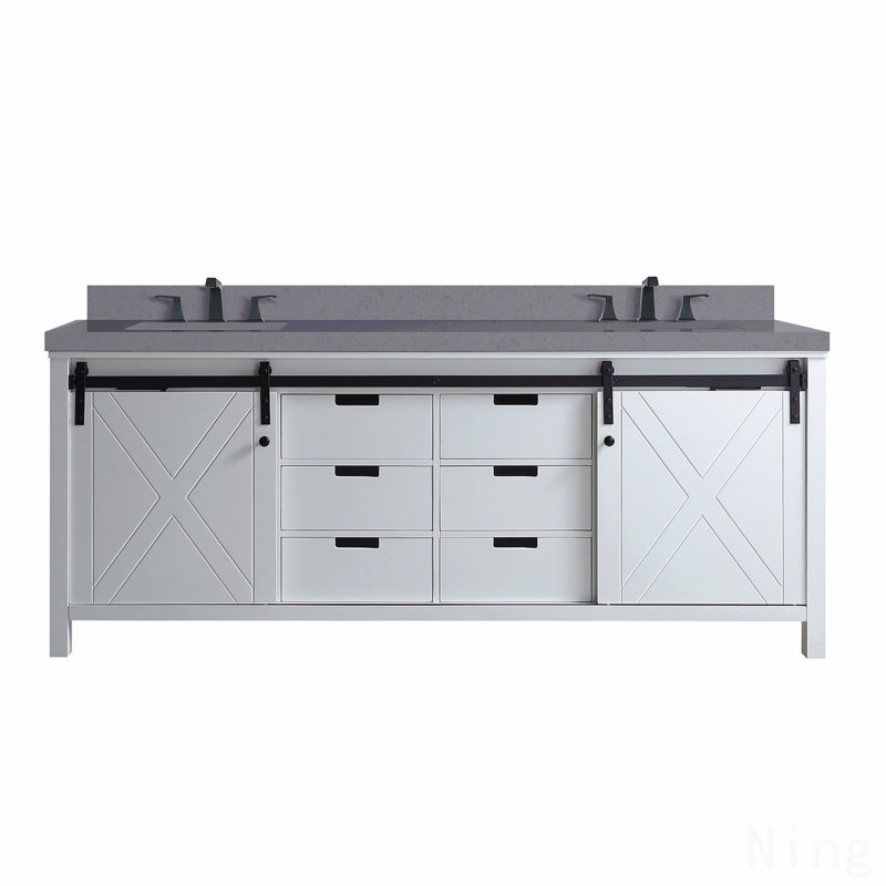 Ensemble de meuble-lavabo double 80 po x P 22 po avec comptoir en quartz gris et robinet, 81"
