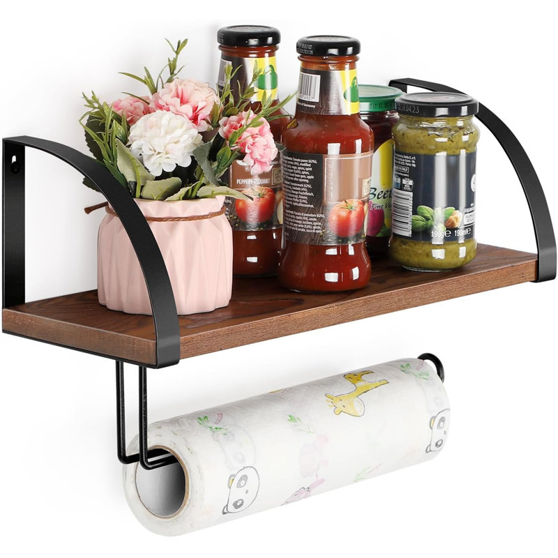 Porte-papier essuie-tout avec tablette suspendue, brun rustique