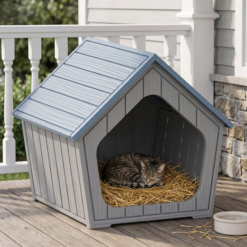 Maison d'extérieur pour chat en résine, Bleu / Gris pâle