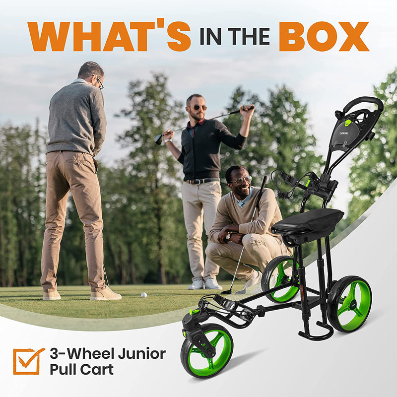 Jovial Black and Green 3-Wheel Foldable Golf Push Cart