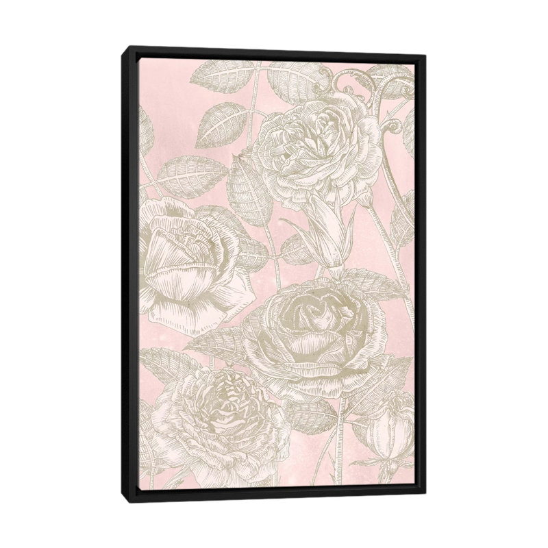 « fleuriing roses ii », impression sur toile, H 26 po x l 18 po x P 1,5 po, Toile avec cadre noir, Pas de tapis