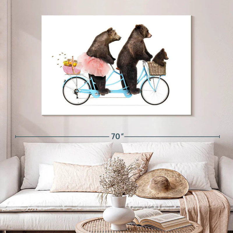 Three Bears Riding Bike, 34" H x 51" W