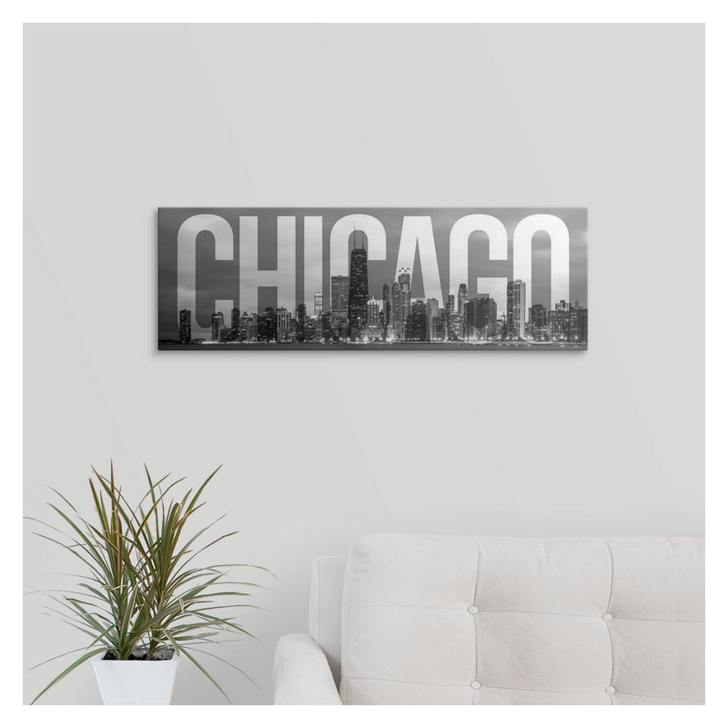 « chicago horizon, transparent overlay », impression, H 20 po x l 44 po x P 1 po, Cadre noir