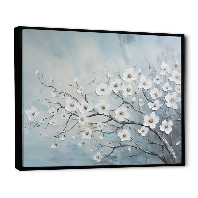 Cornouiller et fleurs, Cadre flottant noir, 34" H x 44" W