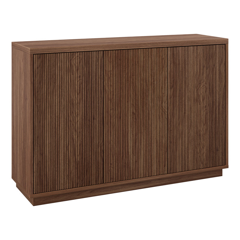 48" Fluted Buffet Table with Adjustable Shelves & Cable Management — Satin Walnut Transitional Sideboard for Dining Room | Alston