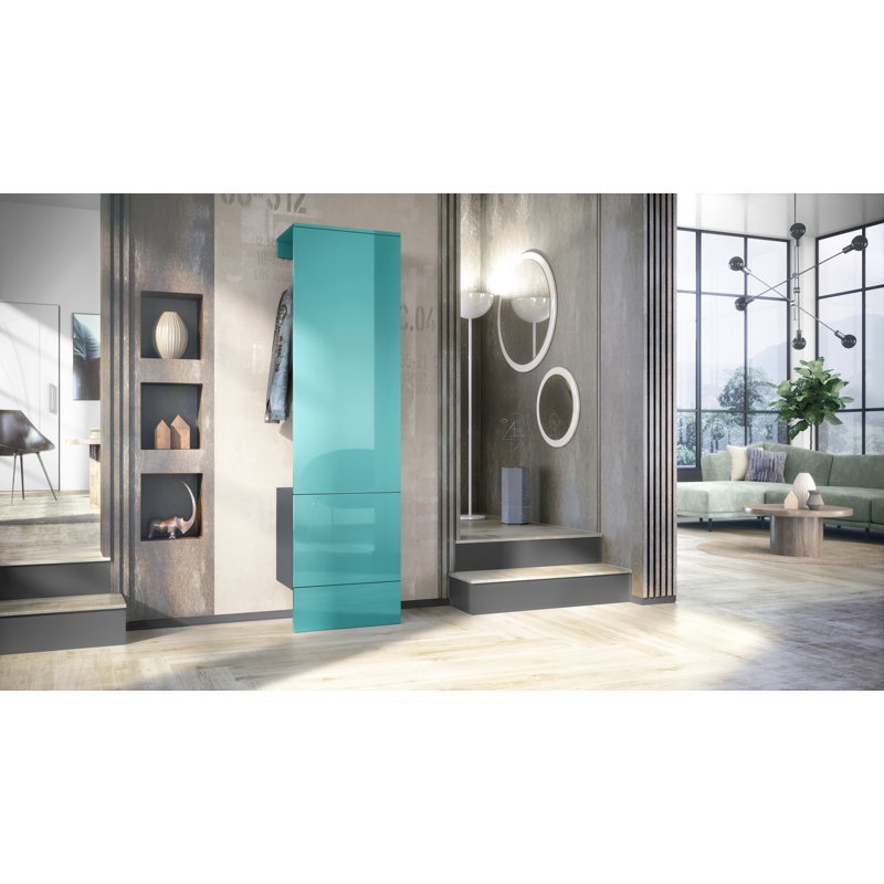 Chappa Hall Tree 52cm Wide, High-gloss petrol